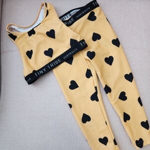 Tiny Tribe Australia 3t Heart Hearts Orange Black Activewear Pants Top Athletic